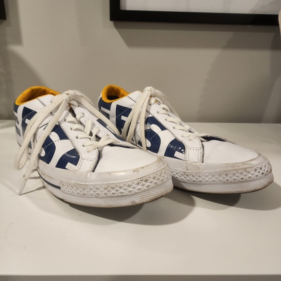 Converse OneStar OX White/Navy/Yellow Leather Sneakers 160914C Men's 8.5
